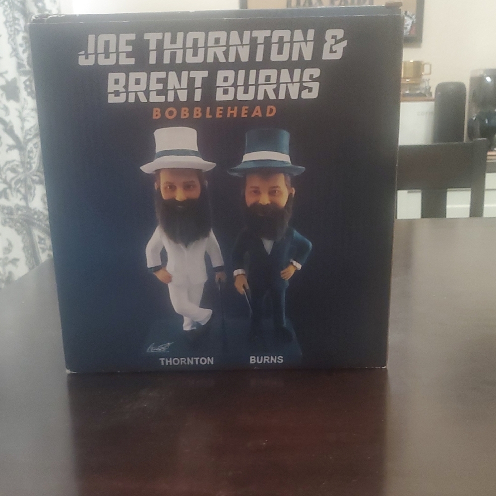 Joe Thornton & Brent Burns Bobblehead Set Complete In Original Packaging.